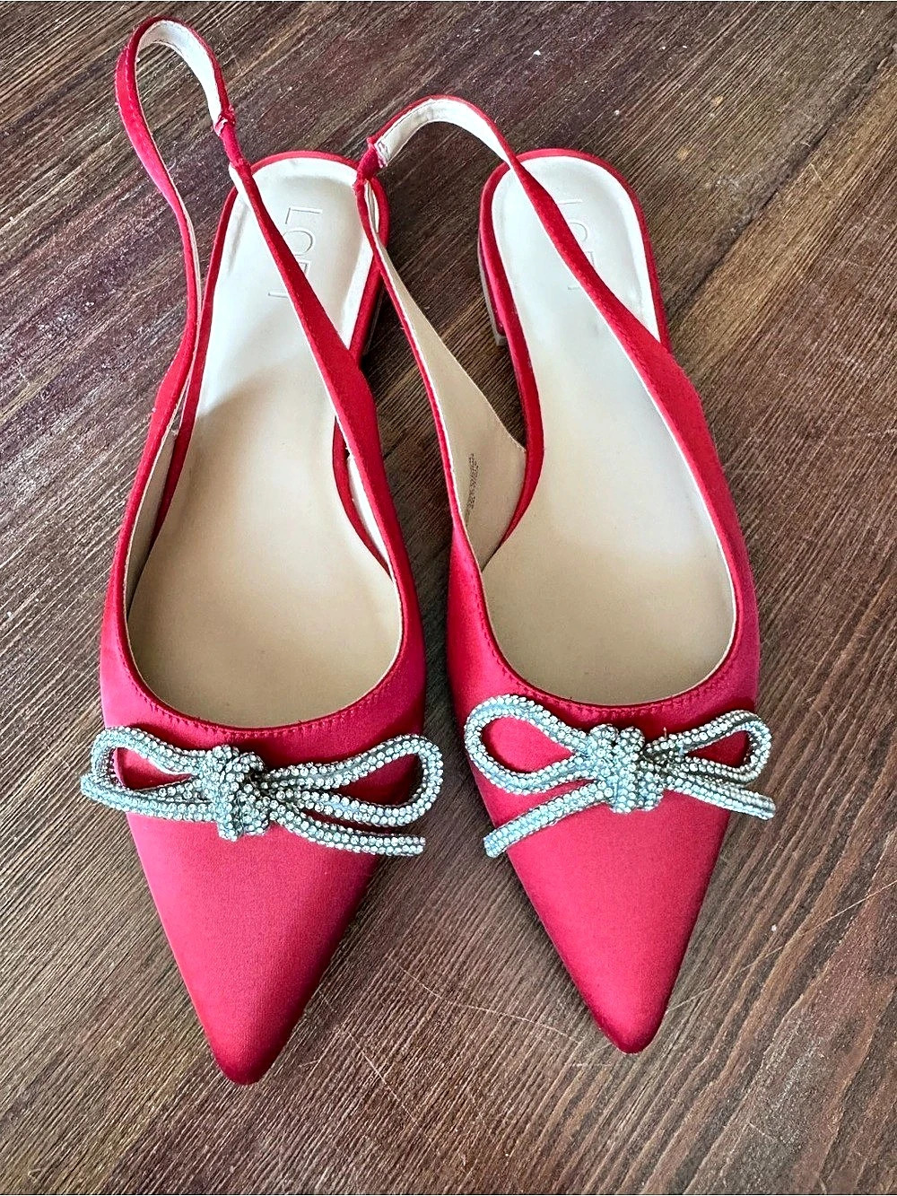 LOFT Rhinestone Bow Slingback Flats in red